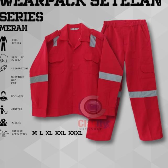 Wearpack Safety Setelan Scotchlite/Wearpack Potongan/Werpak Skotlet - Merah, L