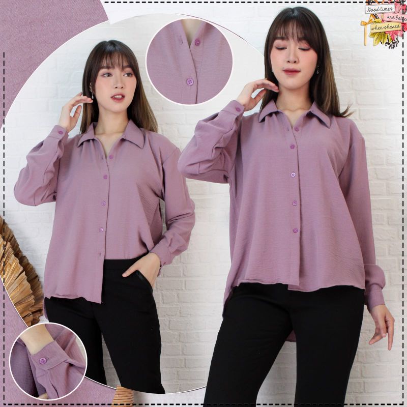 Kemeja Wanita Oversize Crinkle Premium Lengan Panjang Kekinian