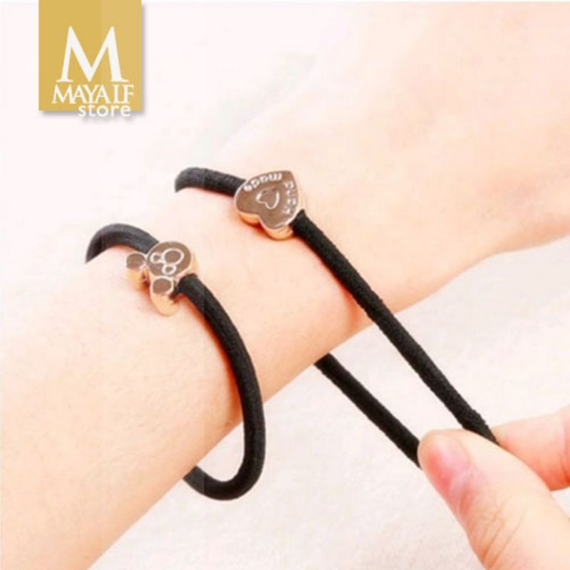 karet ikat rambut hitam korea / karet rambut lucu / karet hitam /karet gelang hitam / karet karakter