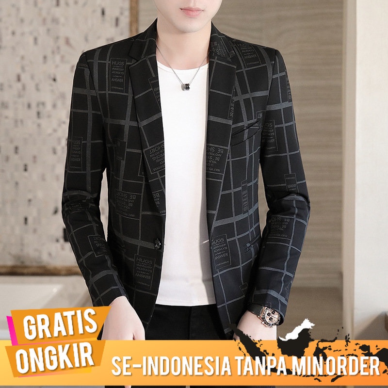 Jas Leisure  Pria  Korea Tren Kotak-kotak     Pria Slim-Fit Youth Single-West Mantel Tipis