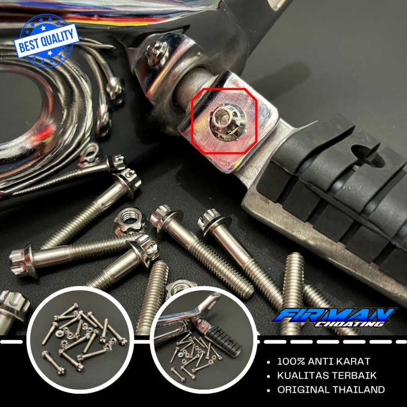 PROBOLT BAUT TOJOSAN STEP BELAKANG F1ZR JUPITER DLL M6x35 SET MUR 1 AKUNCI &amp; 2 KUNCI (Harga sepaket)