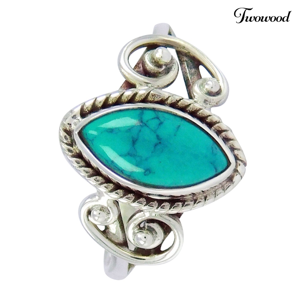 Perhiasan Cincin Jari Wanita Model Ukir Tibetan Antik Aksen Turquoise Untuk Hadiah