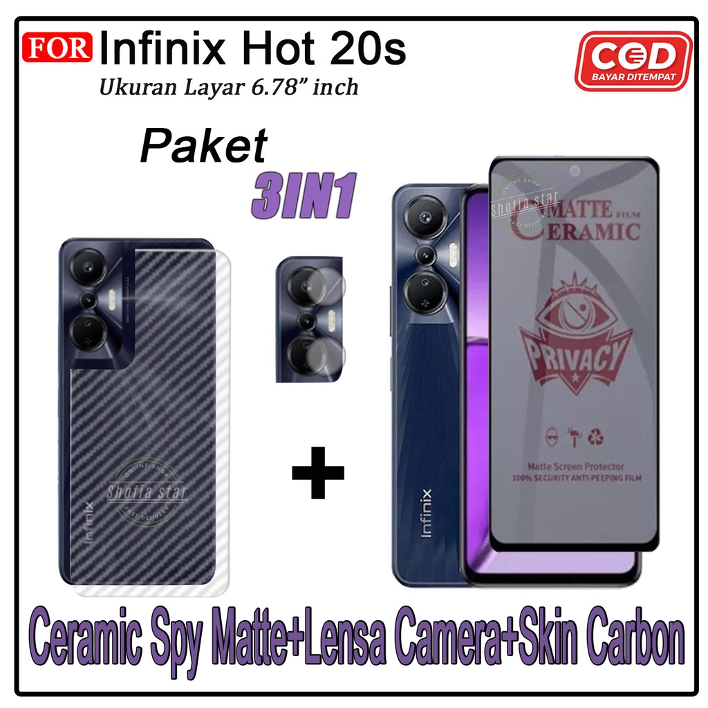 PAKET 3IN1 Ceramic Privacy Matte Infinix Hot 20s 20I 20 5G 20 Play Hot 12 Pro Hot 12 play Zero 20 Zero 5G 2023 Anti Spy Full Cover