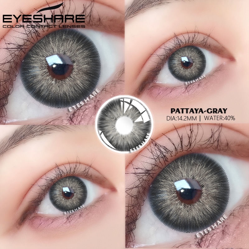 PATTAYA GREY Coloured Big Eye Soft Contact Lens Yearly use Korean Eyes 【COD &amp; ready stock】-1.00 s/d -6.00 Minus Softlens