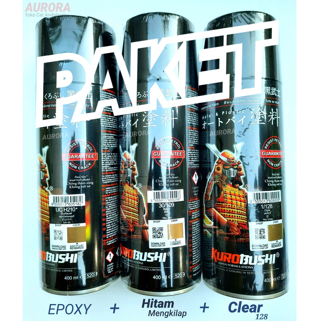 

PAKET Samurai Paint Epoxy Surfacer UCH210 + Hitam Black 109 + Clear 128 Anti Gores Mengkilap