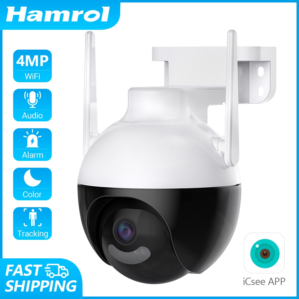 Hamrol 4MP Wifi IP Camera Outdoor PTZ Camera AI Tracking Wireless CCTV Security Camera P2P iCsee APP