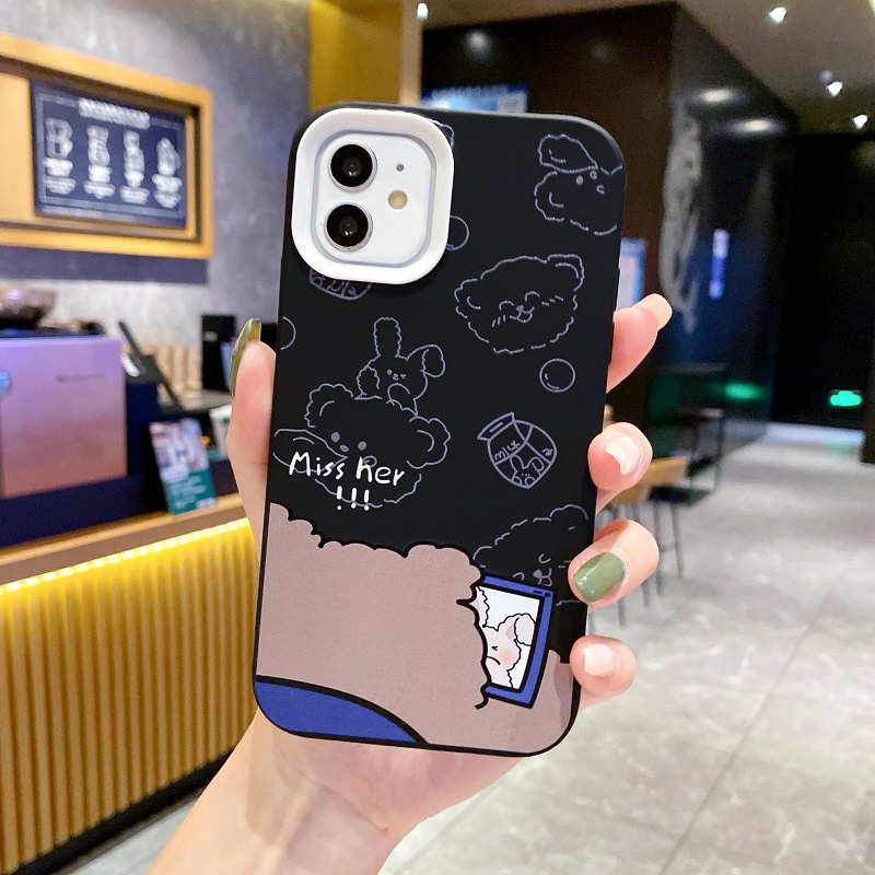 (3 In 1) Soft case Silikon Motif Kelinci / Beruang Untuk iPhone 11 12 13 14 Pro MAX X XR XS MAX 7 8 Plus