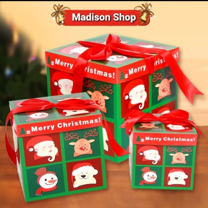 

Box Kado Natal Set 3 Kotak Hadiah Natal Packing Pita Natal Christmas - HH 211 MOTIF A