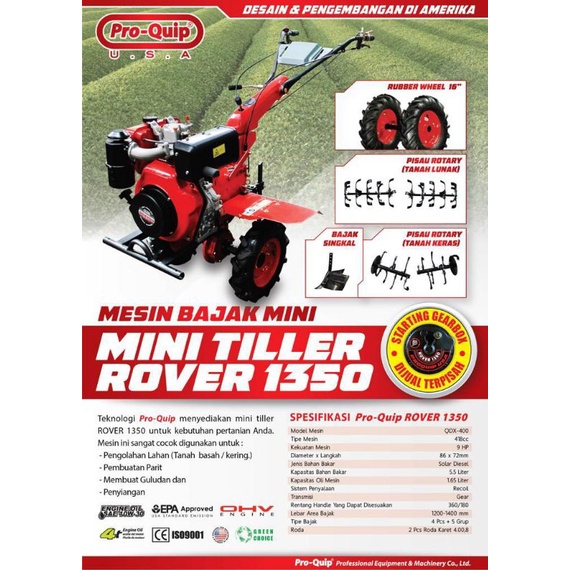 Traktor Cakar Baja Mini Tiller Rover 1350 Diesel | Cultivator Lahan Basah Dan Kering