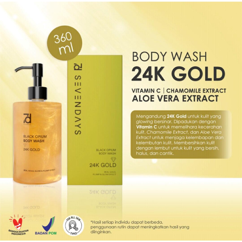 SEVEN DAYS 24K Gold Black Opium BODY WASH 360ml Melembabkan dan Mencerahkan