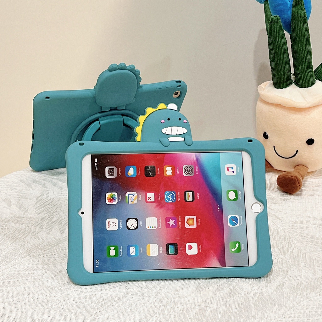 Casing Pelindung 360 Derajat Untuk Xiaomi Redmi Pad (2022) 10.61 &quot;VHU4254IN 5G° Soft Case Silikon Motif Kartun Hewan Dinosaurus Hijau Lucu Ring Stand Rotasi Putar