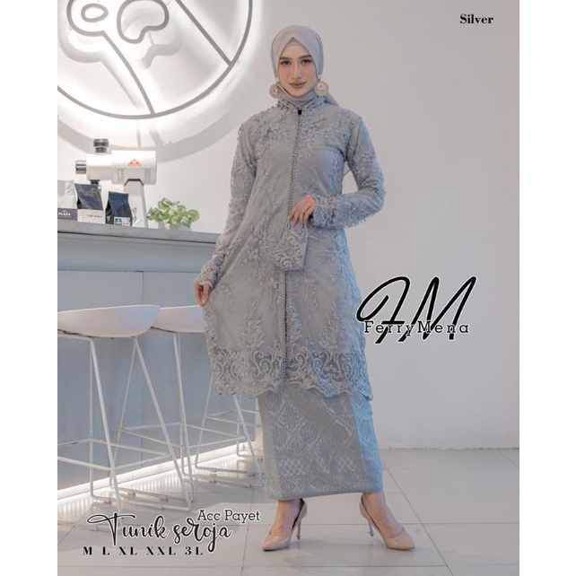 Permata Olshop / Kebaya Tunik Payet Seroja FM / Kebaya Busui / Kebaya Jumbo Modern / Kebaya Pesta Mewah / Kebaya Payet / Kebaya Tunik / Set Kebaya Rok Songket