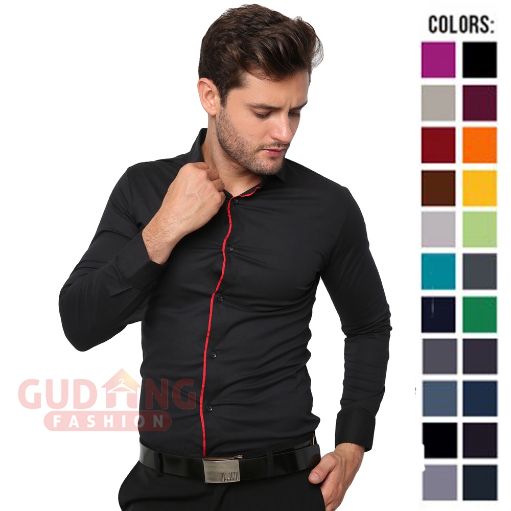 Kemeja Pria Polos Slim Fit Panjang Katun - Banyak Pilihan Warna LNG (COMB)