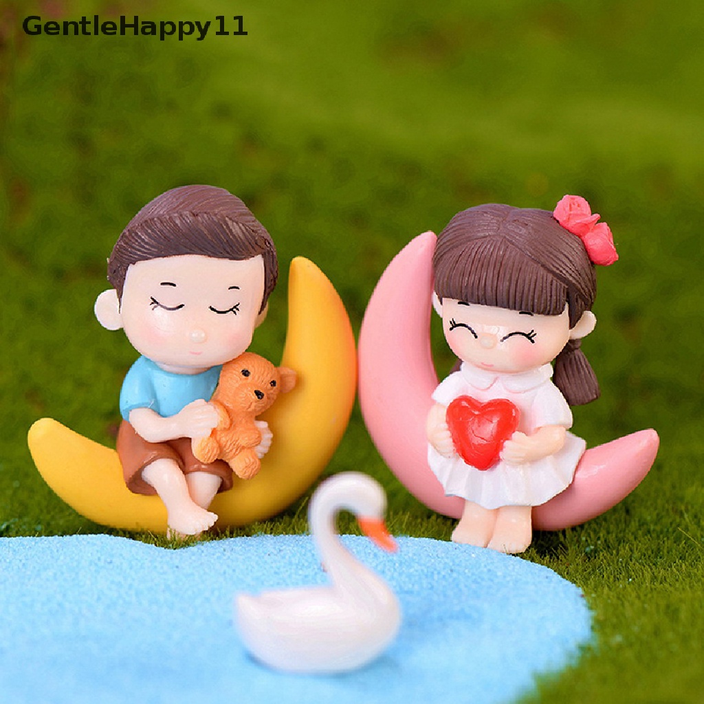 Gentlehappy Moon Couple Miniatur Patung Peri Taman Dekorasi Rumah Boneka Lanskap Mikro id