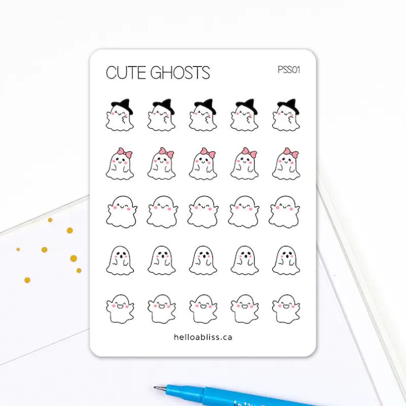 

Cute Ghosts Planner Sticker Sheet | Deco, Bullet Journal, Planner, Notebook, Scrapbook, Stationery Stickers | PSS01