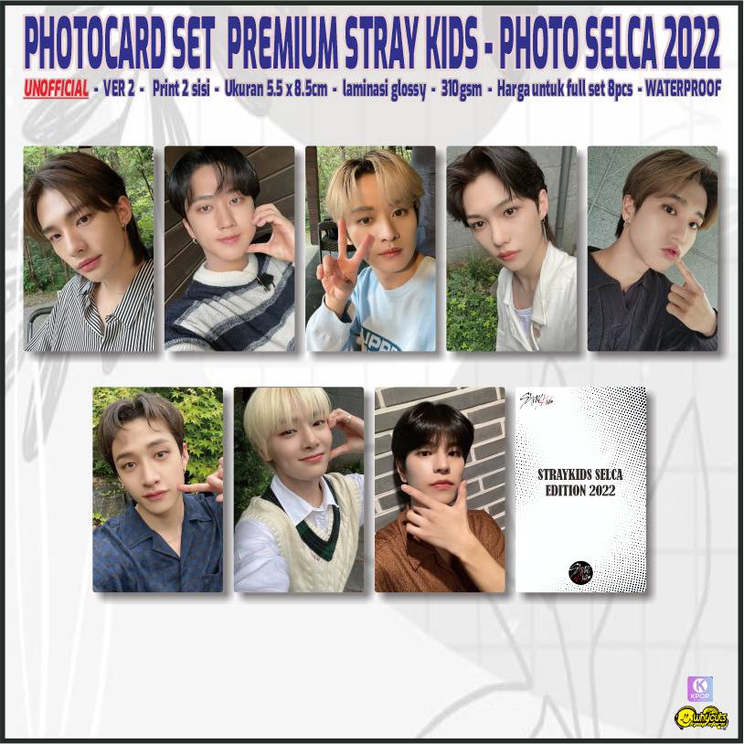 Photocard Premium Isi 8pcs Straykids / japan season greeeting 2023 / stay in jeju / selca 2022 / 3rd fanclub / print 2 sisi laminasi glossy anti air