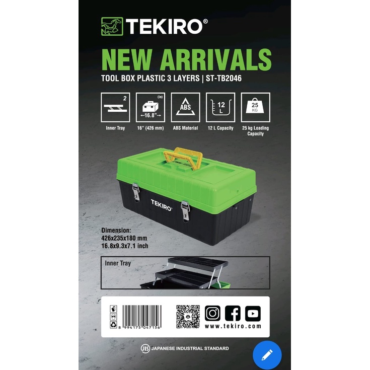 Tekiro Tool Box Plastik 3 susun / kotak perkakas plastik ST-TB2046