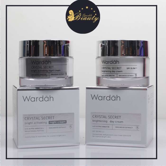 Wardah CRYSTAL SECRET brightening day & night cream 30gr/PAKET WARDAH 2IN1/krim siang malam wardah p