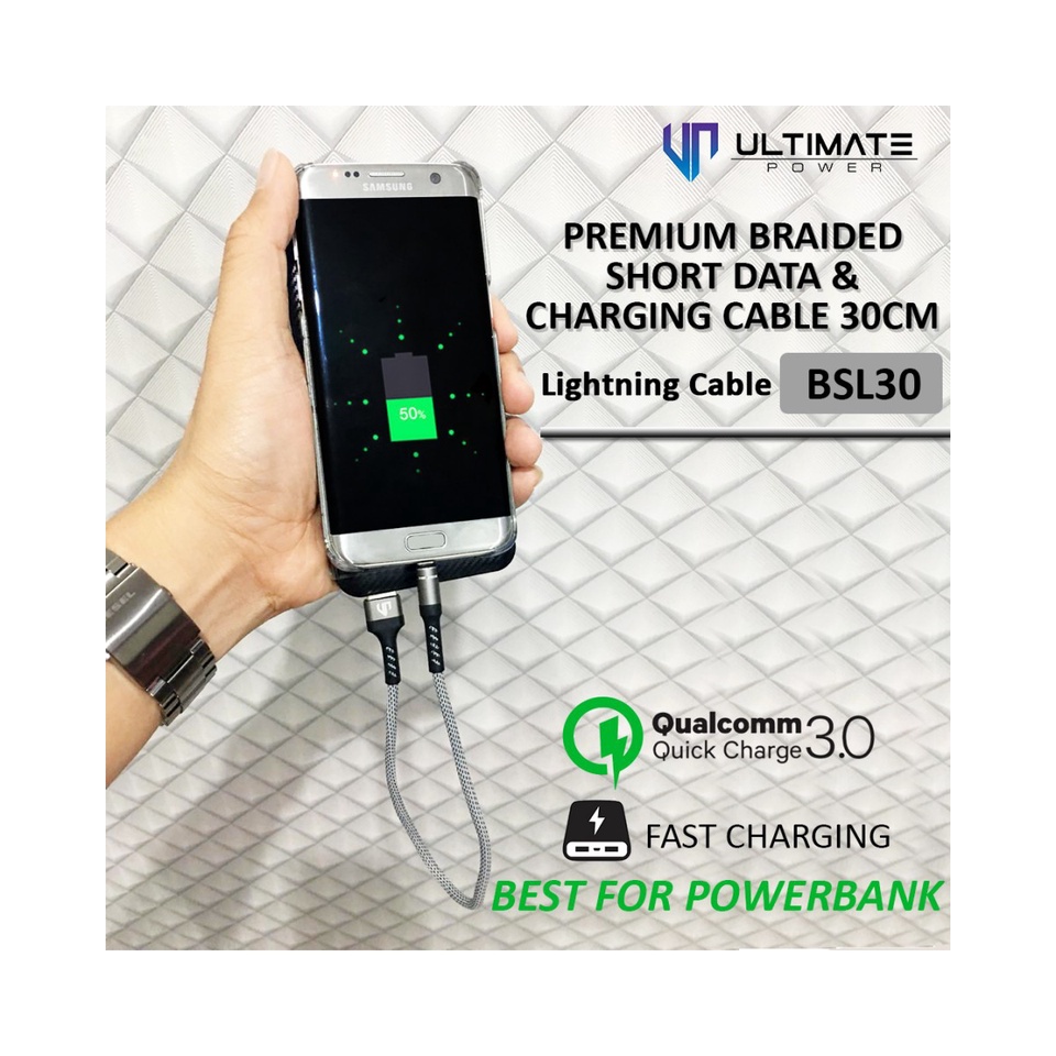 Kabel Power Bank IOS Lightning 30CM Ultimate Power Premium Braided Original