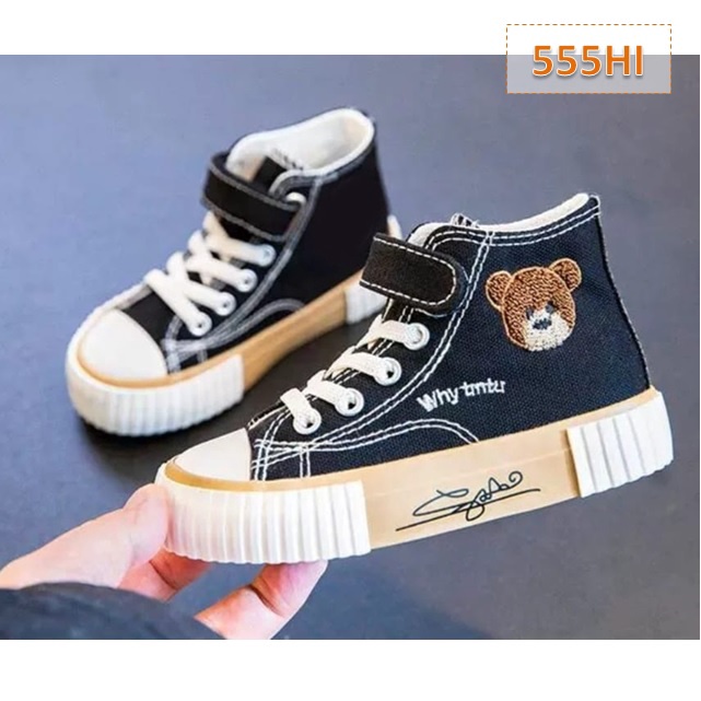 Sneakers Anak Whybear Lux Cewek Cowok Hitam Putih (555)