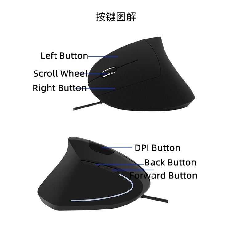 Mouse Gaming Vertikal Ergonomis 5D RGB dpi Adjustable 800-1200 - 1600 Untuk Sekolah / Kantor