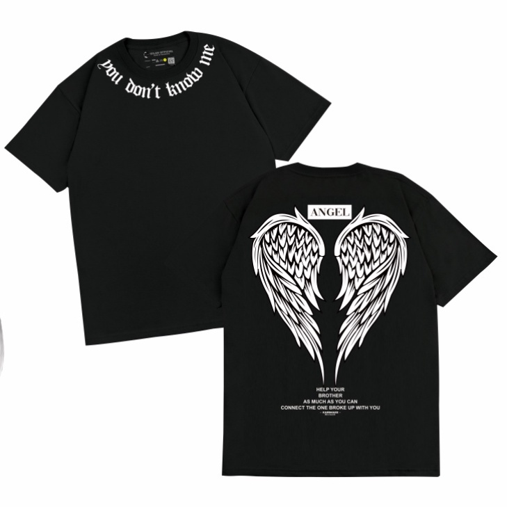 Gilan Kaos Baju PRIA/WANITA ORIGINAL ANGEL WING T Shirt Distro Desain Oversize Premium Hitam Putih Lengan Pendek Panjang Motif Sablon Viral Trendy Jepang Japan Keren Kekinian Unisex-V1 HITAM