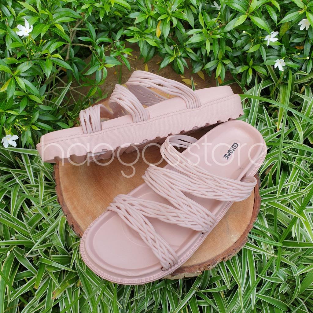 Sandal Slop Wedges Platform Tali Selempang Motif Anyam Cantik Elegant GS 9901 M-1 36-40