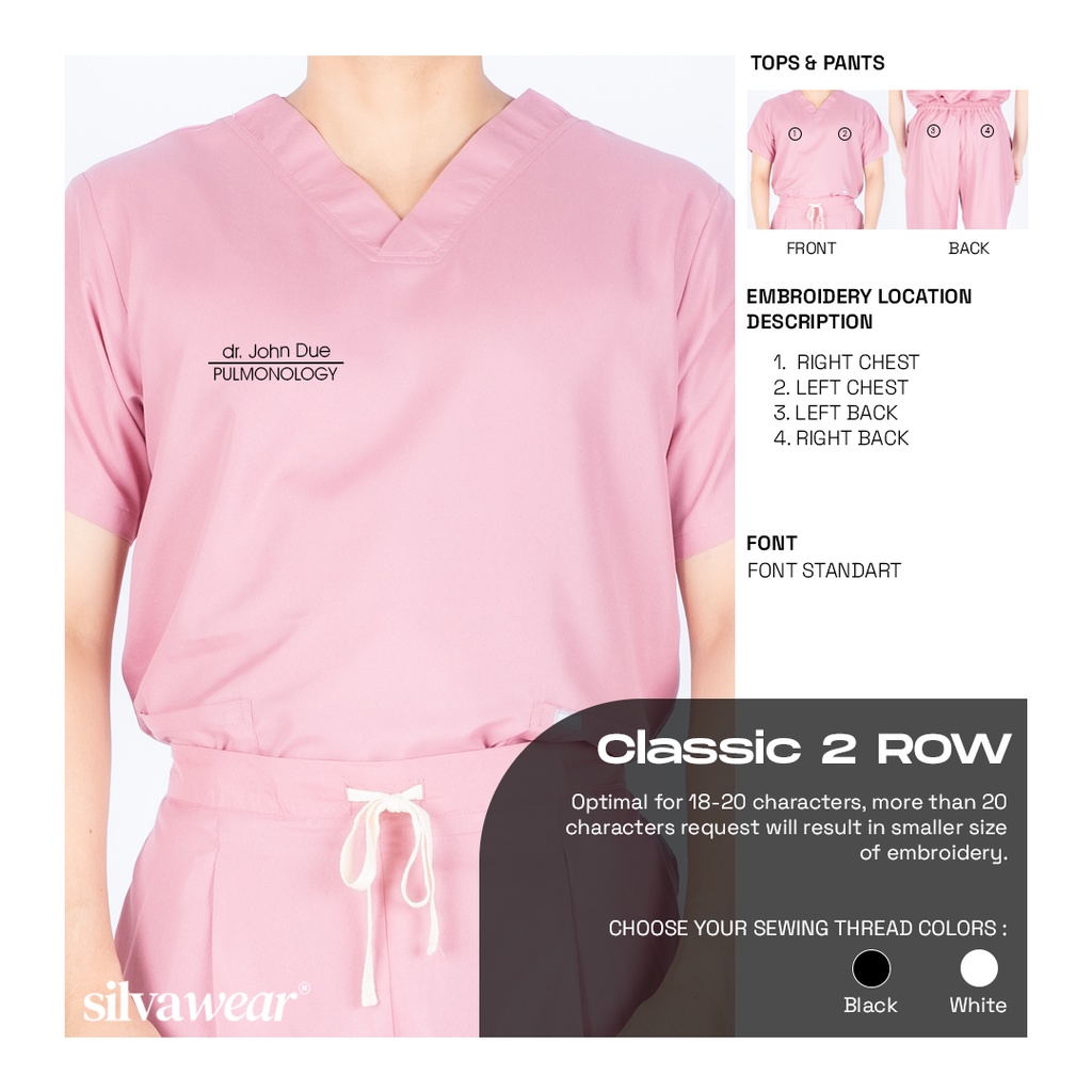 BORDIR NAMA Doctor’s Scrub / Set Baju Celana Jaga Perawat / Dokter