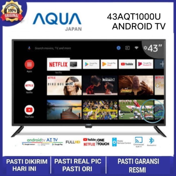 AQUA JAPAN Smart Android TV 43AQT1000U 43inch - TANPA PENGAMAN Murah