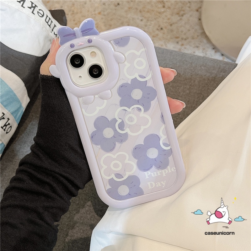 Case Realme C12 C31 C33 C33 C21Y 5 6i 9i 5s 5 7i 8pro 8i 9 9pro+7 Realme C15 C30 C25 C25Y C11 C25s C35 C21 C2 C1 C1 C3 C17 Ins Fashion Bunga Ungu Lucu 3D Bow Monster Lensa Sarung