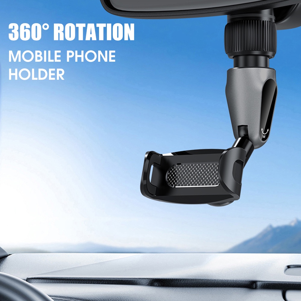 360° Braket Stand Holder Smartphone Mount Kaca Spion Tengah Mobil Multifungsi Universal