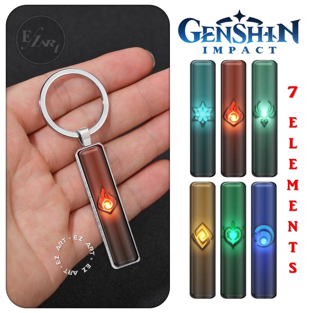[EZArt] GANTUNGAN KUNCI GANCI ANIME GENSHIN IMPACT 7 ELEMENT LIONTIN PERSEGI KACA CEMBUNG
