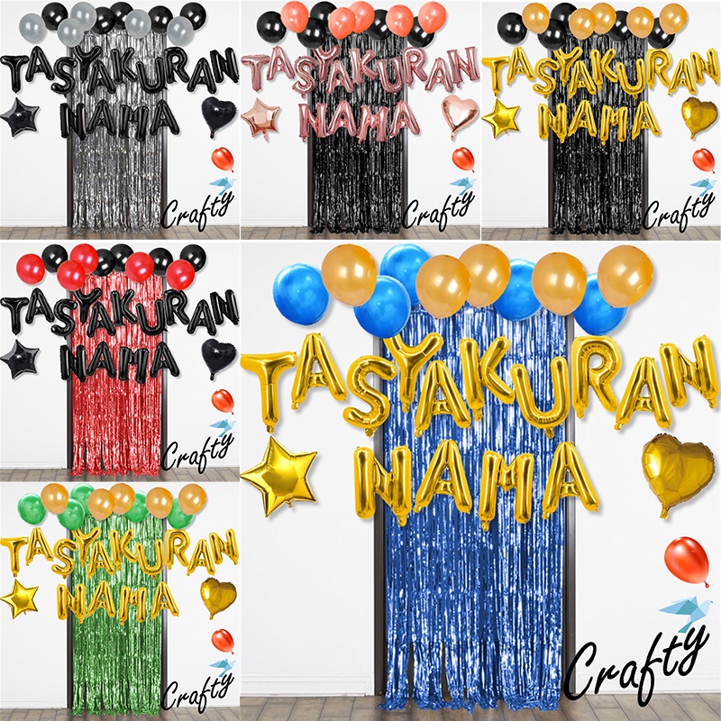 [PAKET] Dekorasi Balon Warna Warni SIMPLE TASYAKURAN CURTAIN Backdrop Acara Syukuran