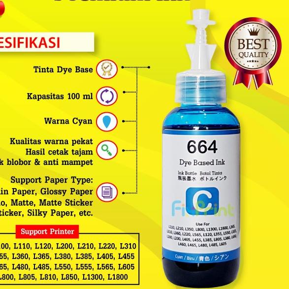 TINTA 664 T664 REFILL PRINTER EPSON BLACK COLOR L120 L350 L565 L555 - TINTA ORIGINAL, Hitam