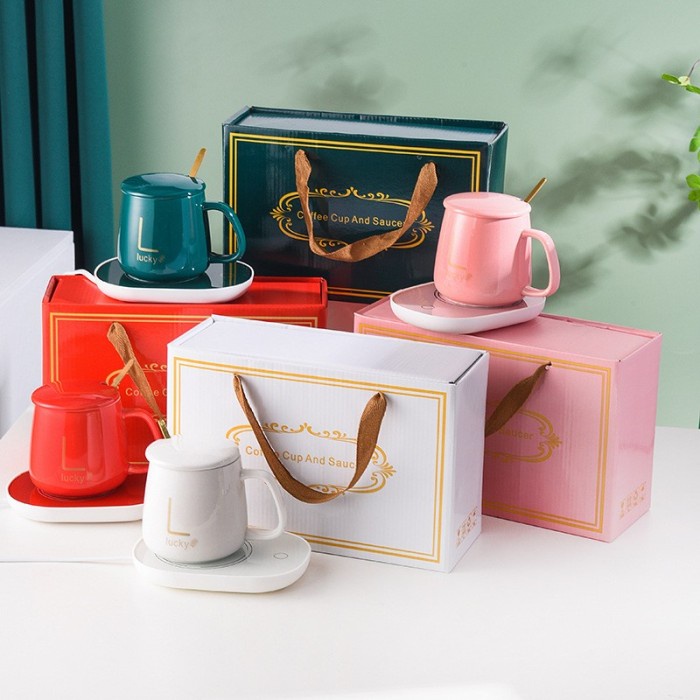 COD | Hampers Gelas Set Pemanas Mug Set + Termostat Gift Set Mug Keramik