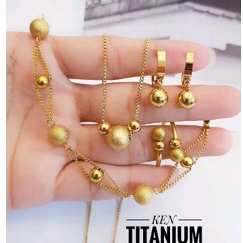 Titanium Set Perhiasan Wanita Boba Gold Cantik Anti Karat 1119b