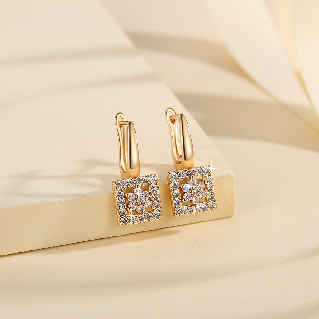 Y810 COD Anting Square Berlian Anti Karat Liontin Korean Style Anting Lapis Emas Perhiasan