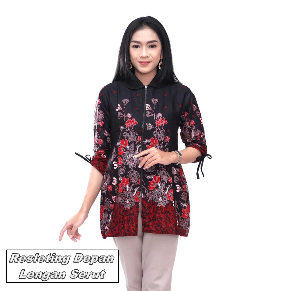 Batik Wanita Atasan Tunik Lengan Panjang Motif SAKURA Ready JUMBO SIZE  S-M-L-XL-XXL-3L-4L-5L