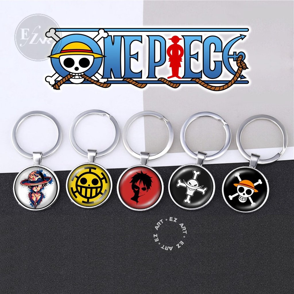 [EZArt] GANTUNGAN KUNCI GANCI ANIME ONE PIECE LUFFY HEART PIRATES LIONTIN BULAT KACA CEMBUNG