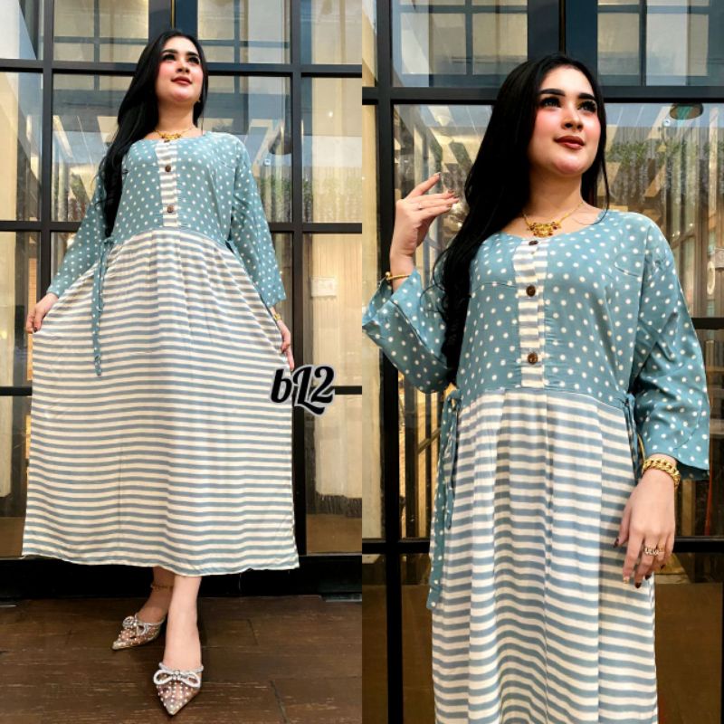 DRESS JUMBO KANCING DEPAN LD 120 TERBARU LENGAN 3/4 BAHAN TEBAL DAN ADEM