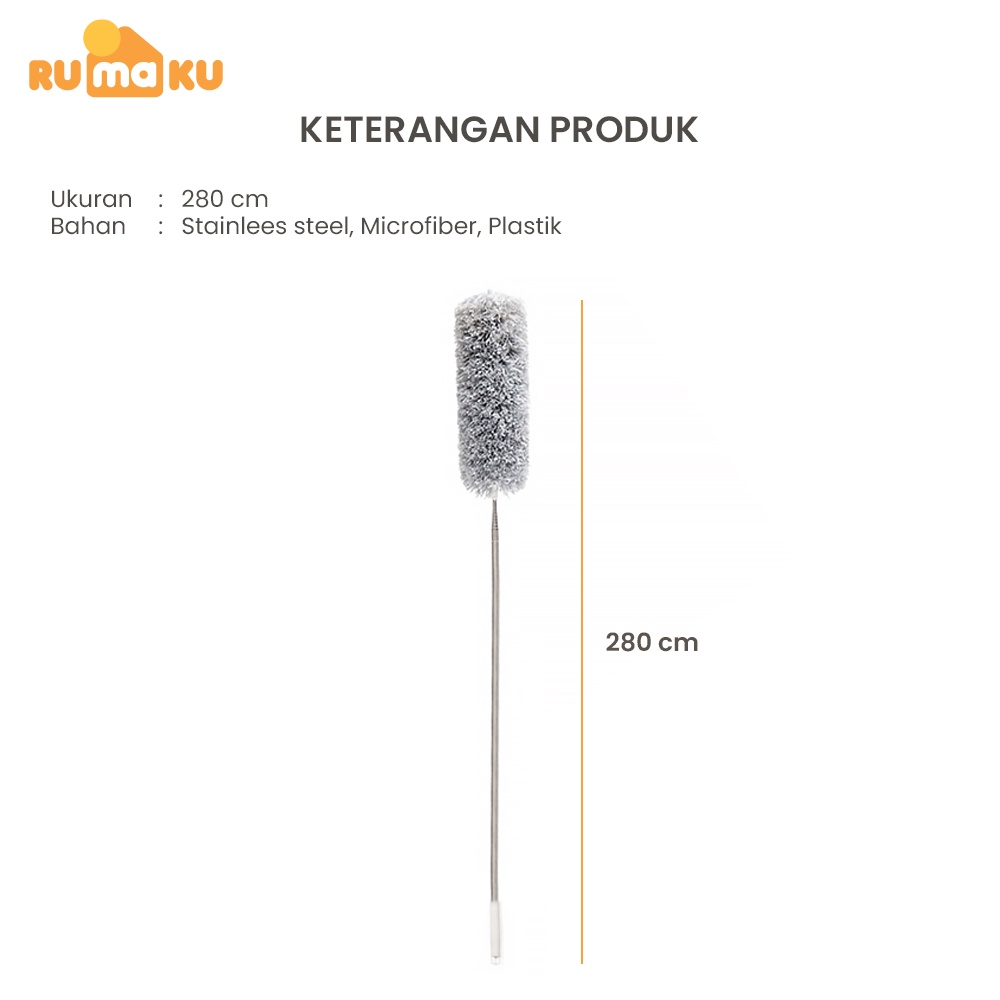 Rumaku Kemoceng Alat Pembersih Debu Rumah Teleskopik Bulu Microfiber Gagang Panjang 2,8 Meter Adjustable