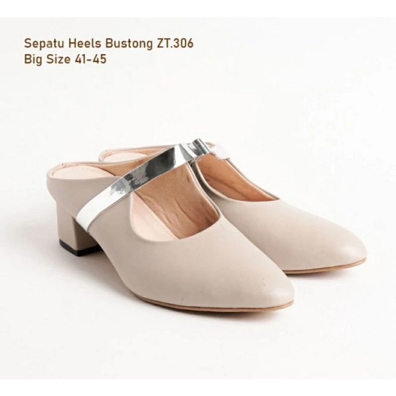 Best Seller / Bustong Higheels Wanita Big Size 41-45 Slop Sepatu Pesta Ukuran JUMBO Kulit Krem Kaki Gemuk Bisa COD, 44