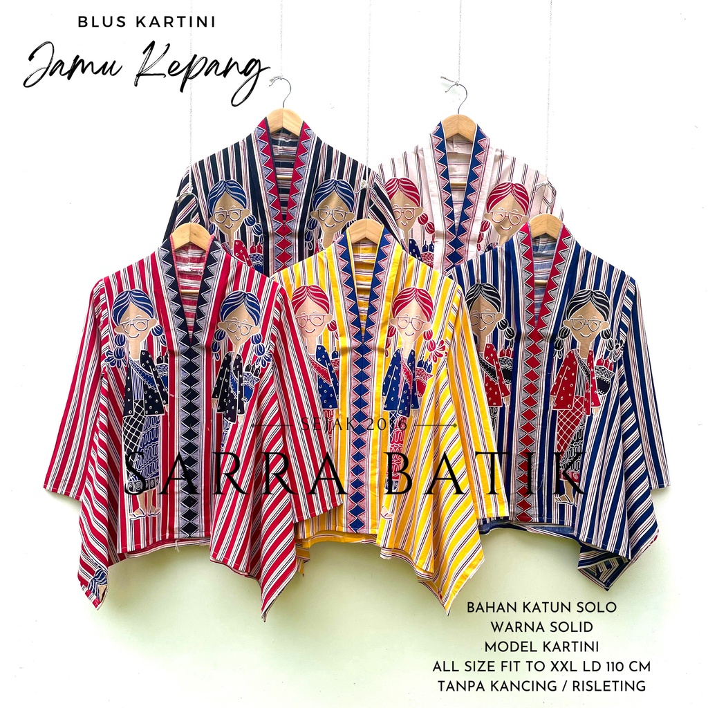 PREMIUM Blus Kartini Jamu Kepang Batik Boneka Lucu Motif Karakter Kekinian Kacamata Salur Atasan Keb