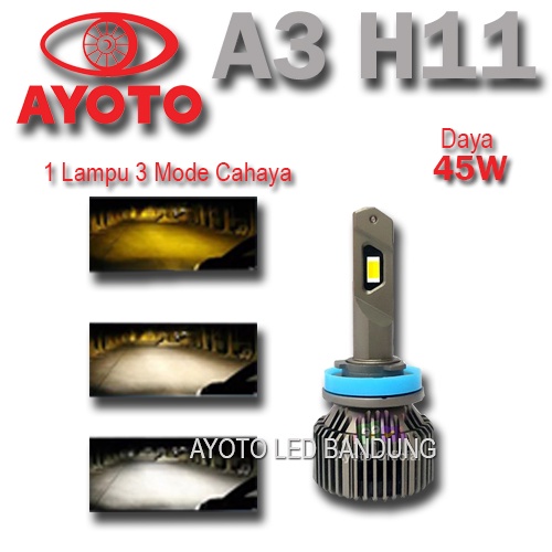 Lampu LED Kabut Foglamp Mobil H11 3 Warna Sepasang 2 Pcs