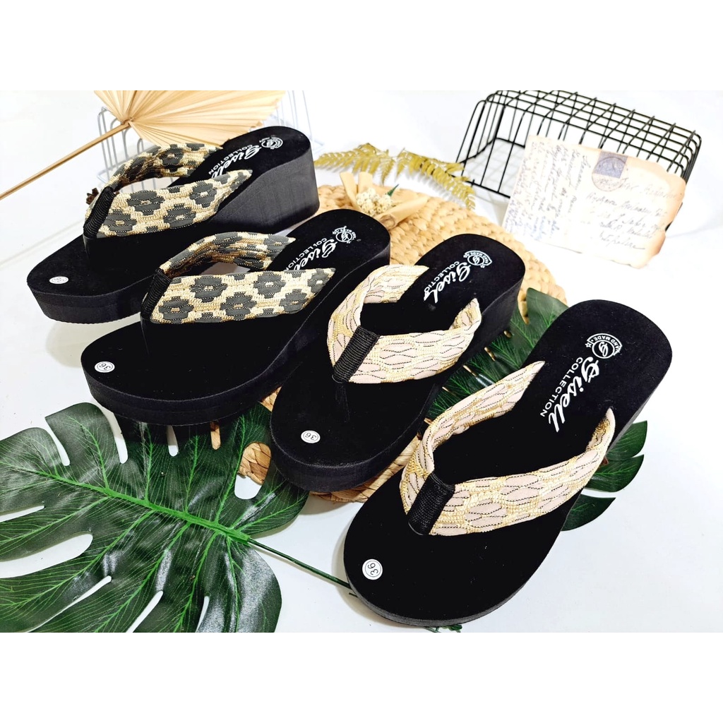 Sandal Wanita Motif Terbaru Wedges Jepit Motif kulit Ular