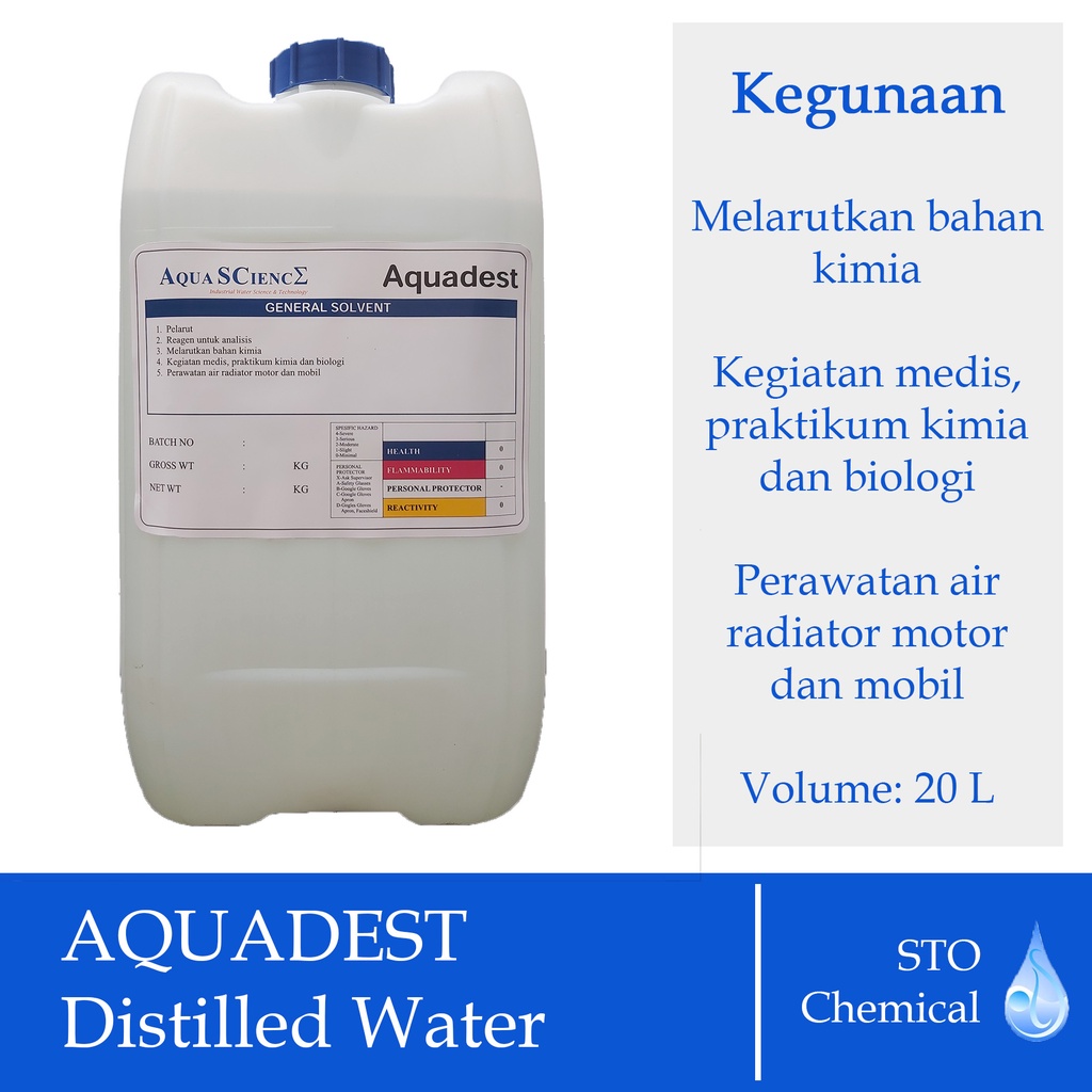 Jual Aquadest 20 Liter Distilled Water Pure Water Aquades Akuades Air Suling Air 9481