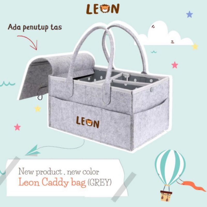 Leleoncare Leon Multipurpose Caddy Bag Ada Tutup - Leon Care Tas Organiser Perlengkapan Bayi Traveling - Tempat Wadah Alat Alat Bayi - Leleon Care Diaper Bag