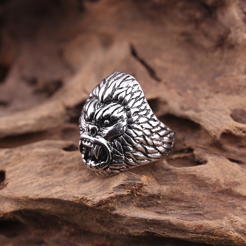 Cincin Desain Kepala Gorilla Bahan alloy Gaya vintage Eropa Amerika Untuk Pria