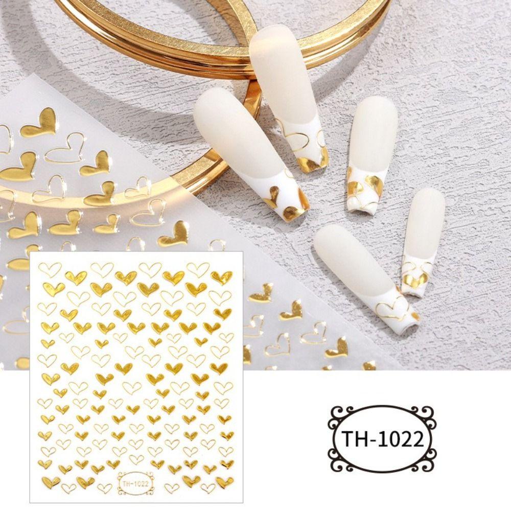 Mxbeauty Stamping Emas Nail Art Stiker DIY Gadis Cinta Hati Bentuk Garis Salon Kuku Slider Manicuring Foils