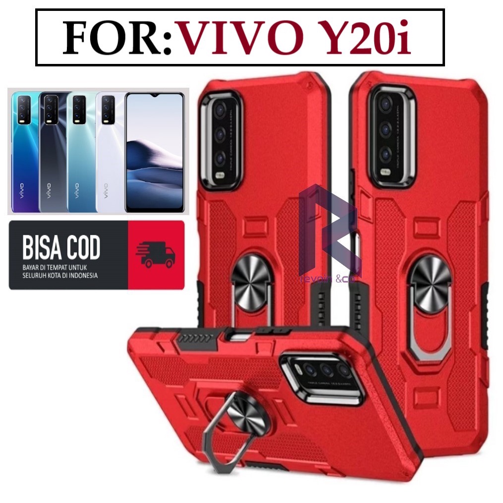 Case Armour VIVO Y20i Iring Cincin Magnetic Kesing Hp Protect kamera Premium Hard Case Standing Robot Pelindung Kamera